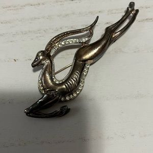 Reja (unsigned) Sterling & Rhinestone Leaping Gazelle Pin
